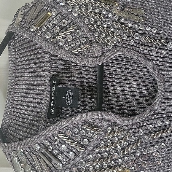 Lauren Michelle Gray Sweater with Gemstones Size L - Picture 4 of 5